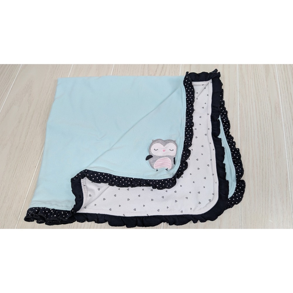 Carter's Just One You Baby Blanket Blue Owl Heart Ruffle Polka Dot Cotton